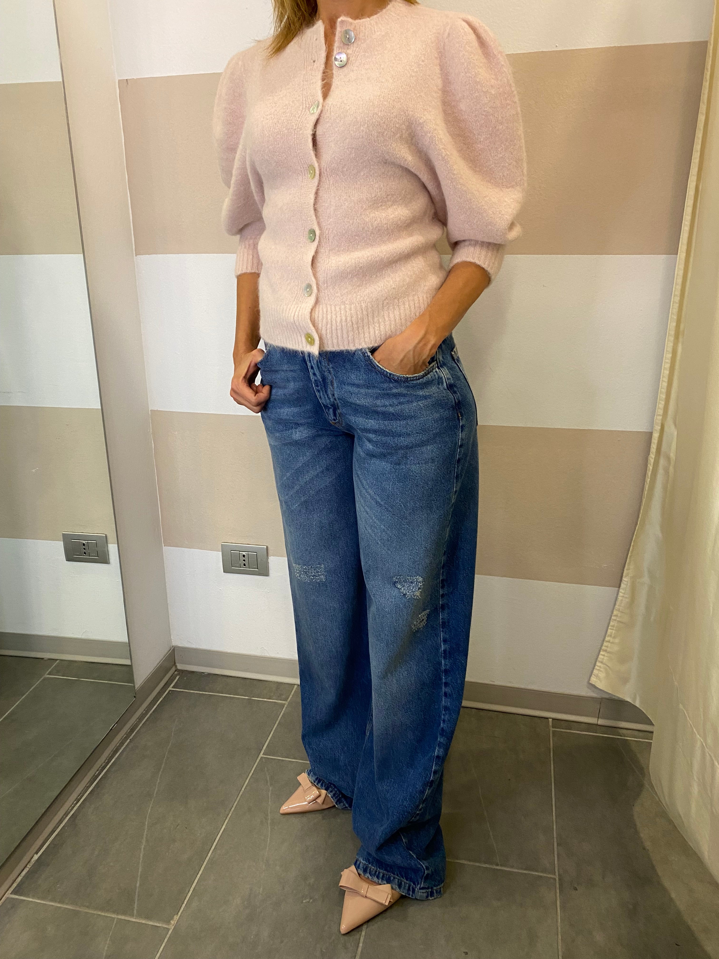 Jeans palazzo con rotture Kikisix