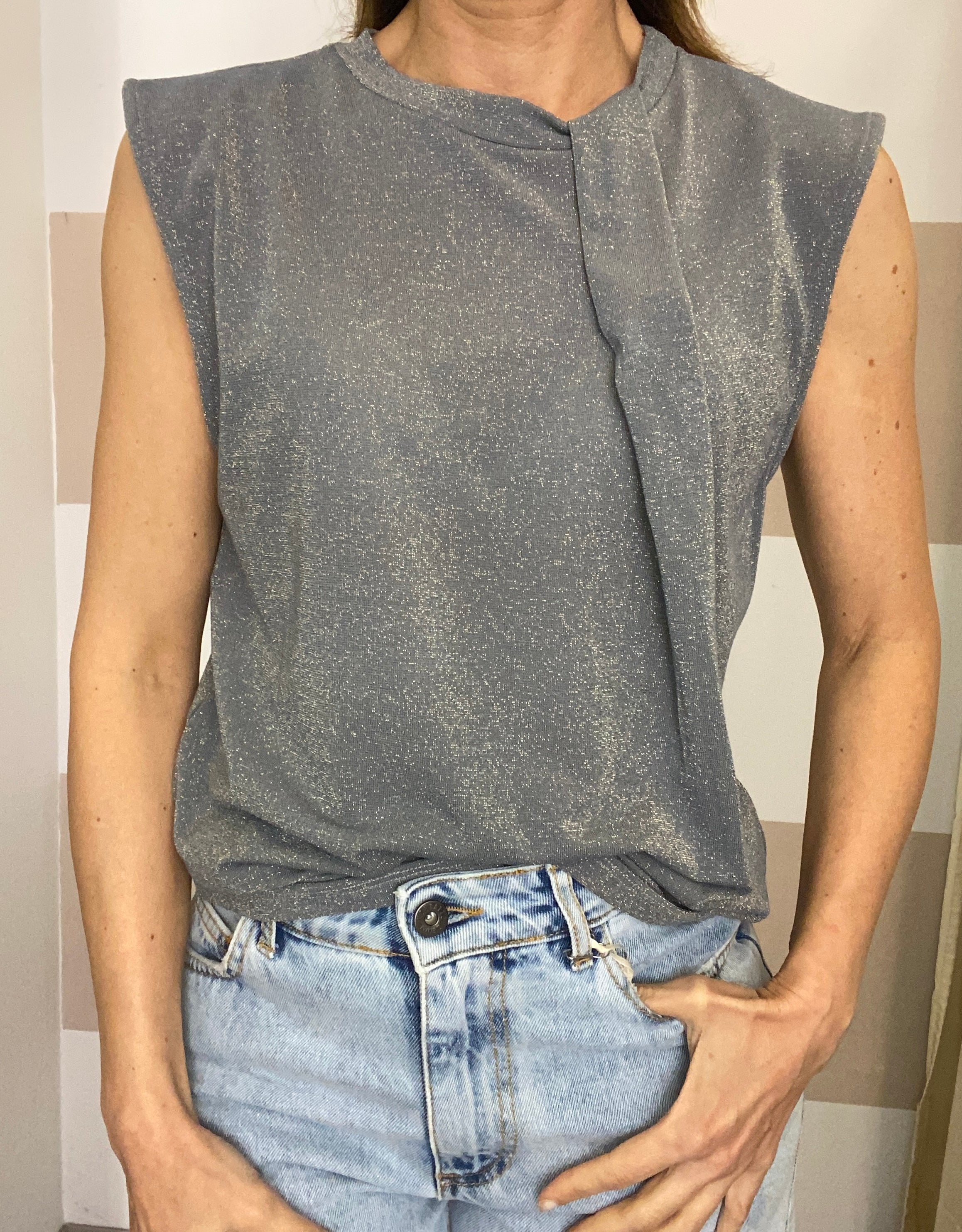Top smanicato drappeggio lurex Kontatto