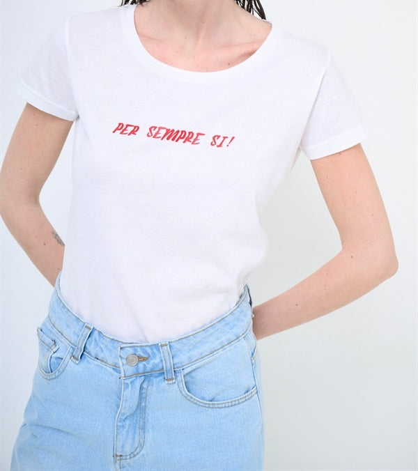 T-shirt con stampa ‘per sempre si’ Kikisix