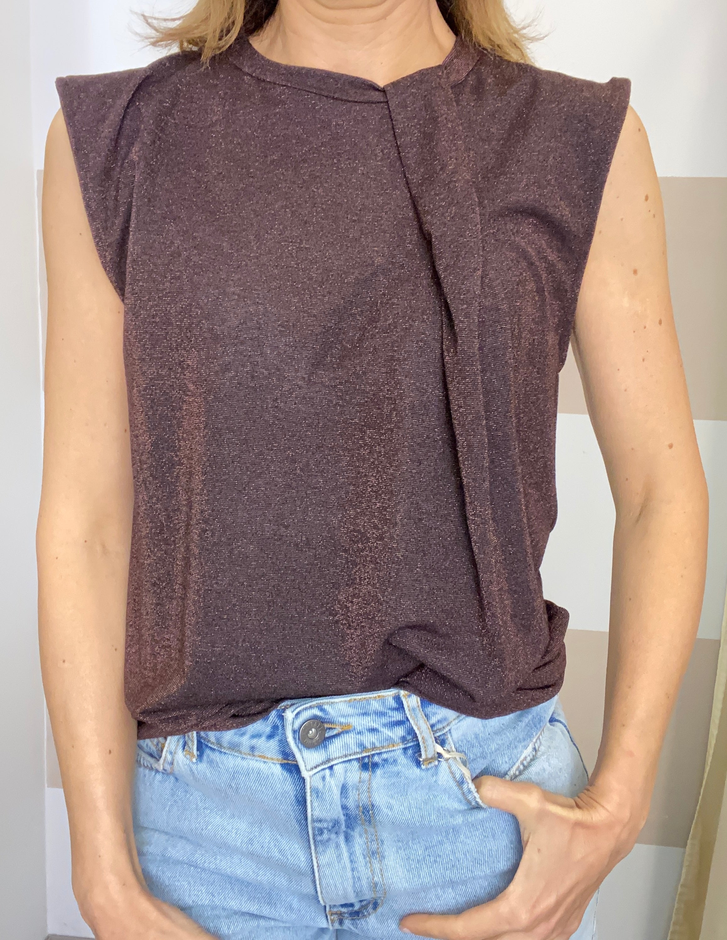 Top smanicato drappeggio lurex Kontatto