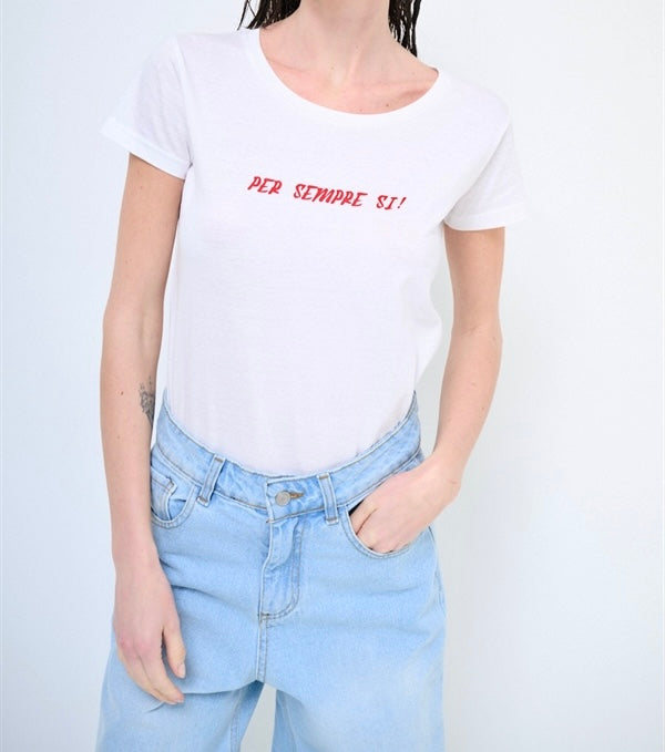 T-shirt con stampa ‘per sempre si’ Kikisix